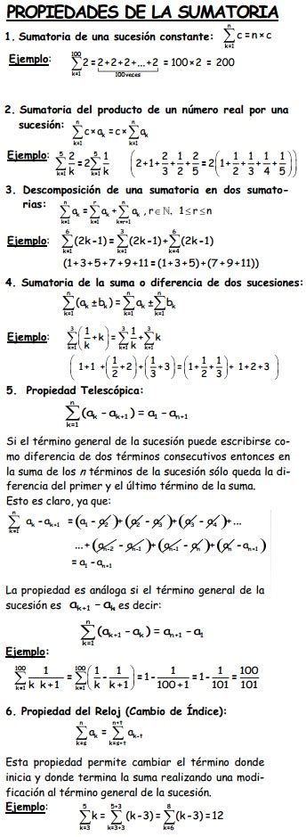 Diccionario Matematicas Propiedades De La Sumatoria