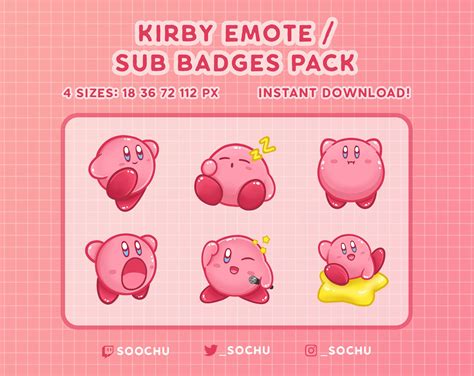 Kirby Emotes And Sub Badge Pack Twitch Streamer Cute Etsy