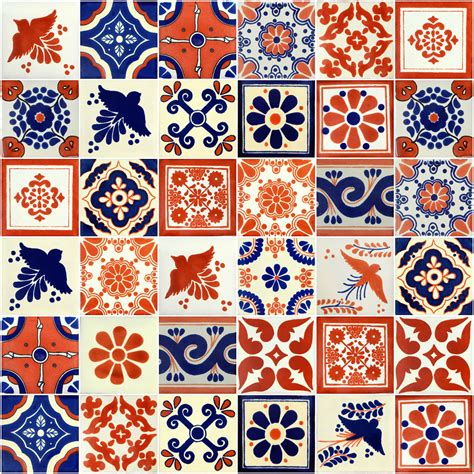 100 Pieces Mexican Talavera Tiles Handmade Terracotta And Blue Etsy