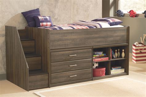Juararo Loft Bookcase Bed With Storage Dark Brown Bunk Beds With