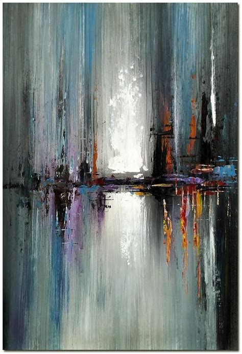 City In The Distance Signed Hand Painted Modern Abstract Cityscape