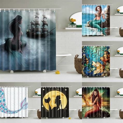 Buy Waterproof Shower Curtain Cartoon Mermaid Prints Eco Friendly Bath Curtain