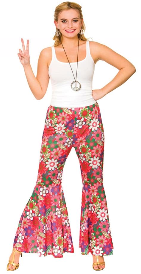 Flower Power Hippie Trousers Ladies Fancy Dress Hippy Flares 60s 70s