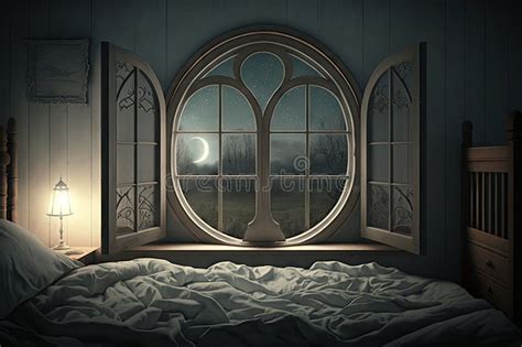 Bedroom With Moonlight Shining Through The Windows Providing A Serene And Peaceful Setting