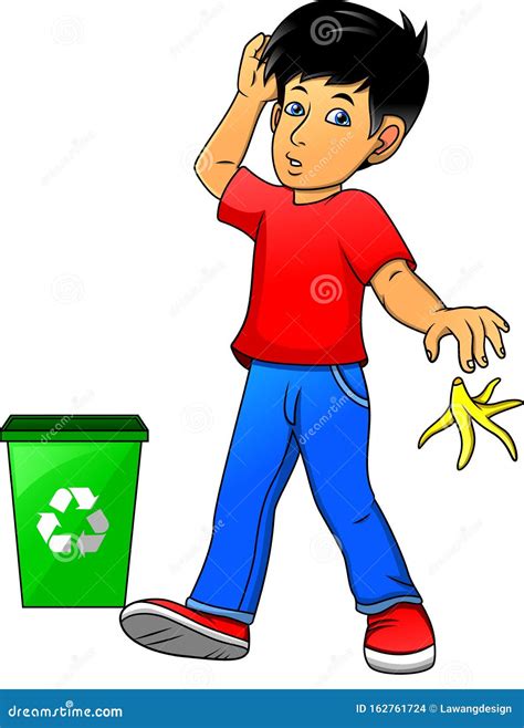 Boy Throw Garbage On The Street Stock Vector Illustration Of
