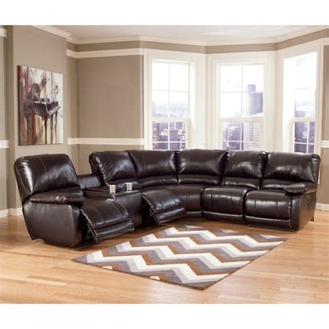 Ashley Furniture Capote Leather Power Reclining Sectional In Brown Ebay