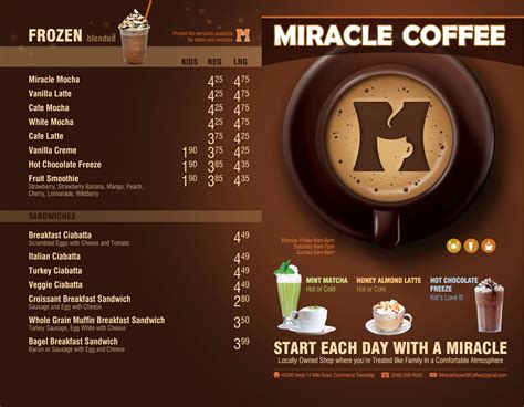 Miracle Coffee House Menu Menu For Miracle Coffee House White Lake