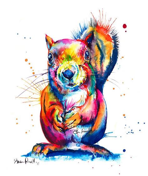 Colorful Squirrel Watercolor Painting Print Of My Original Squirrel Art