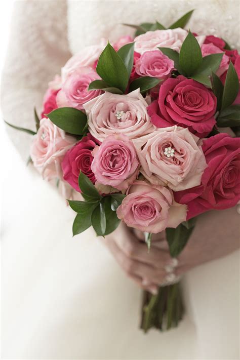 Hot Pink Roses Wedding Bouquet
