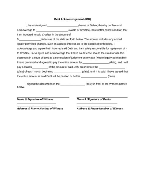 Debt Acknowledgment Form Fill Out And Sign Printable Pdf Template