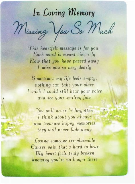 In Loving Memory Missing You Grave Card Keepsake Graveside Bereavement