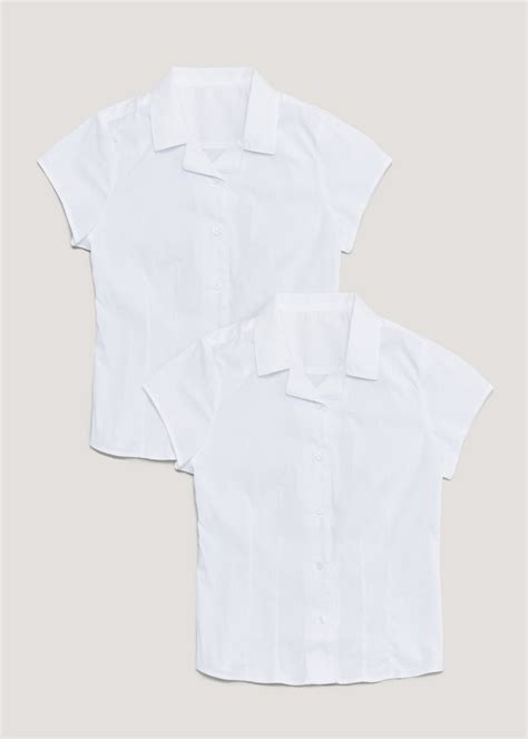 Girls 2 Pack White Stretch Fit School Blouses 8 16yrs Matalan