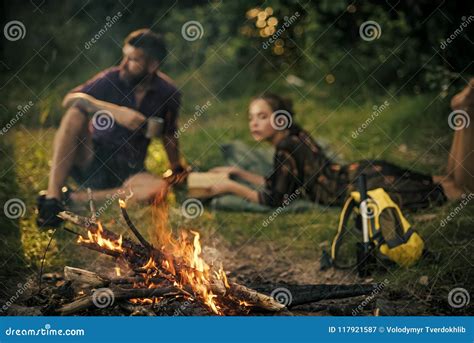 Couple Secrets Fantasy Bonfire Flame Burn And Blurred Man Woman Relax