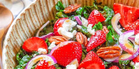 Kale Salad With Strawberries Goat Cheese And Pecans Recipe From The
