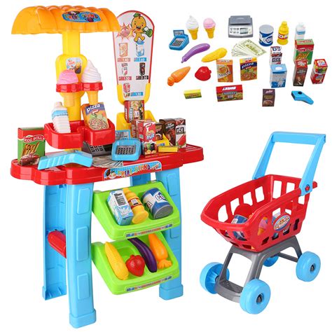 Kids Supermarket Pretend Play Grocery Shop Toy Set With Shopping Cart