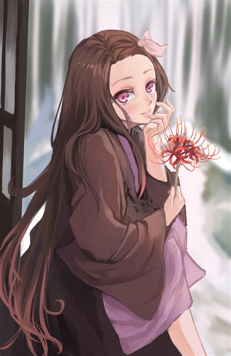 safebooru 1girl absurdres blurry blurry background brown hair closed mouth day flower hair