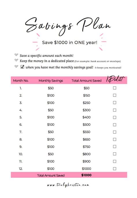 1000 Savings Plan Printable Use The Savings Plan To Help You Save