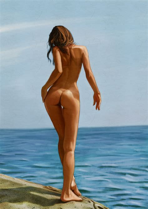 Topless Bikini Beach Sea Laying Down Facing Away Play Sexy Thighs Wide