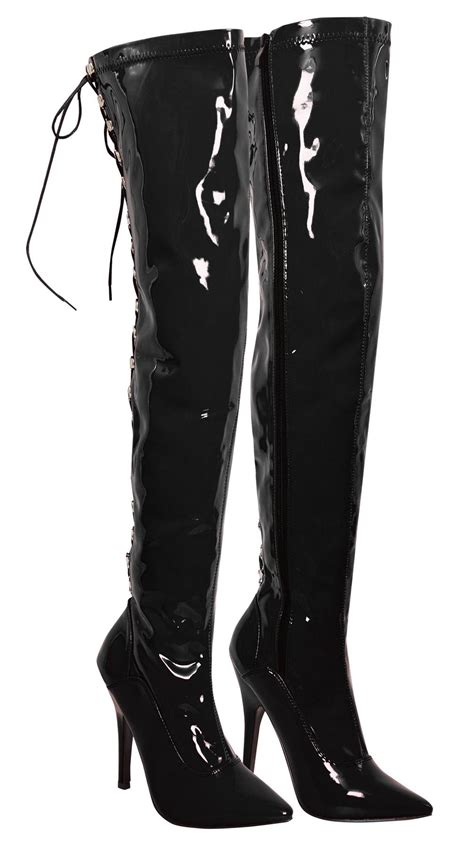 Womens Thigh Kinky Over The Knee Stiletto High Shiny Patent Hook Lace Up Boots Ebay
