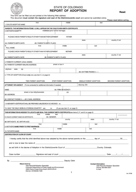 Fillable Report Of Adoption Form Printable Pdf Download