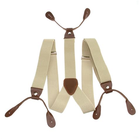 Fashion Mens Suspenders Solid Color Braces Adjustable Leather Button