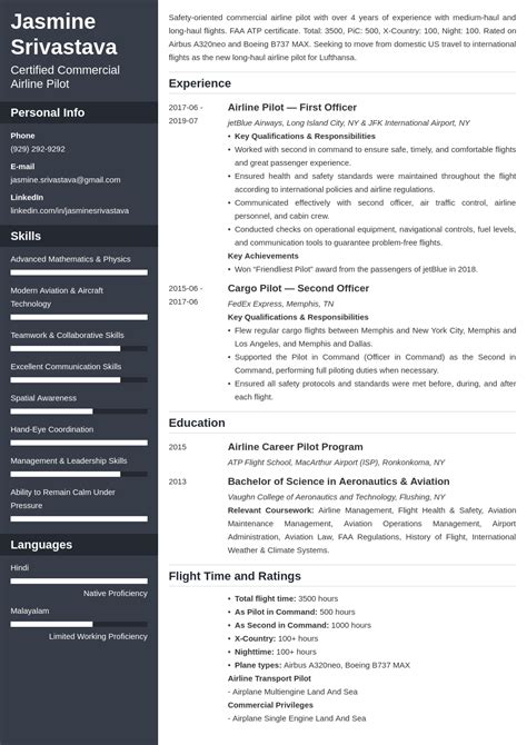 Pilot Resume Template And Examples For Aviation Professionals