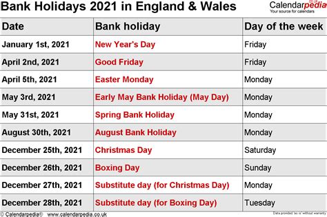 Bank Holidays 2021 In The Uk With Printable Templates