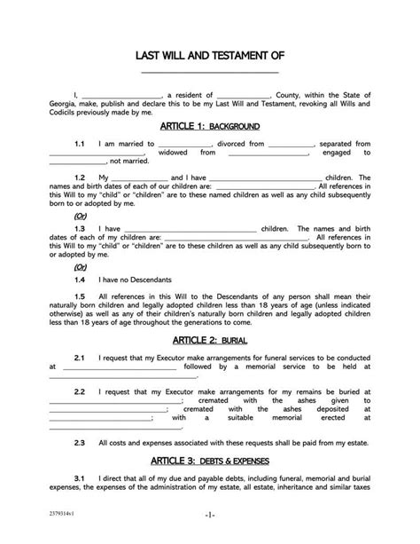 Free Printable Last Will And Testament Template