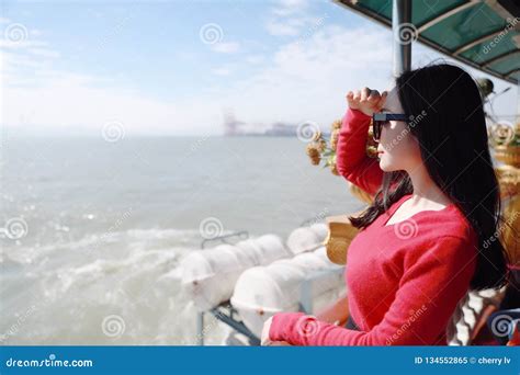 Cruise Ship Vacation Woman Enjoying Travel Stock Image Image Of Blue