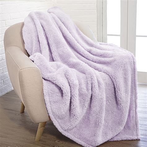 Pavilia Fluffy Sherpa Throw Blanket Lavender Light Purple Plush