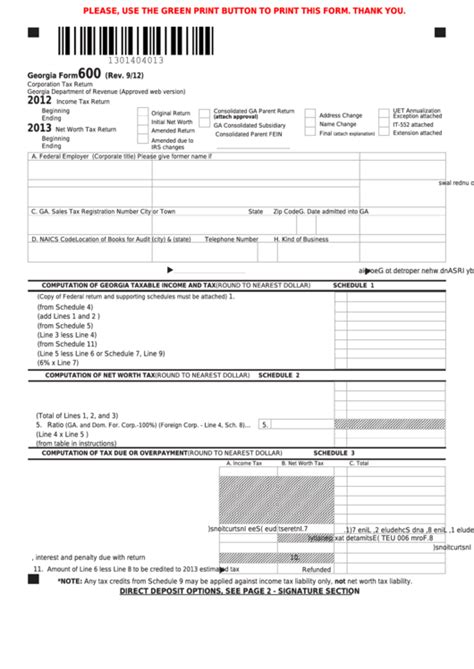 Fillable Georgia Form 600 Corporation Tax Return Printable Pdf Download