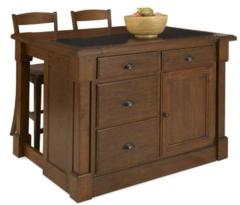 Aspen Rustic Cherry Kitchen Island With Granite Top And Stools By Home Styles Pricepulse