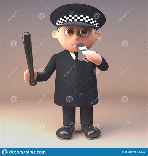 Policeman Police Officer In 3d Blowing His Whistle While Wielding A