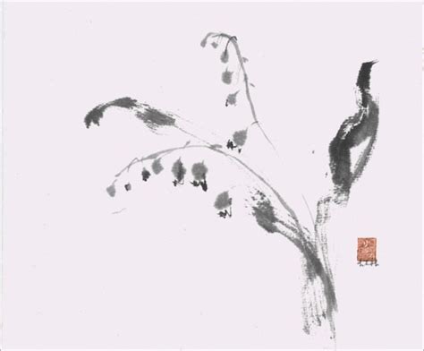 Flowers Original Sumi E Brush Ink Painting Japanese Art