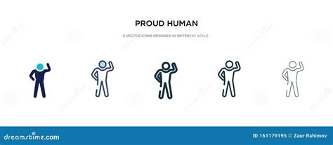 Proud Human Pose Line Icon Man With Hands Down Behind Outline Style