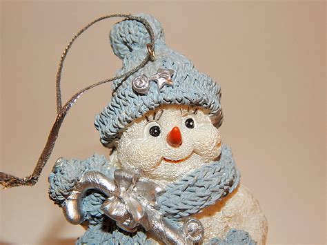 Snowman Christmas Tree Ornament Blue White And Silver Resin Figurine