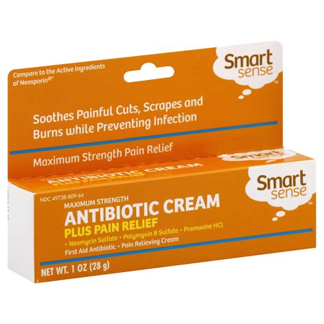 Smart Sense Antibiotic Cream Plus Pain Relief Maximum Strength 1 Oz
