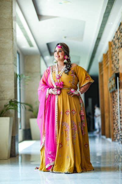 Love This Plus Size Brides Mustard And Pink Mehendi Gown Frugal2fab Plus Size Brides Plus