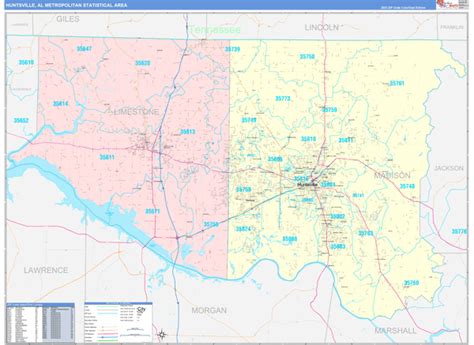 Huntsville Metro Area Al 5 Digit Zip Code Maps Color Cast