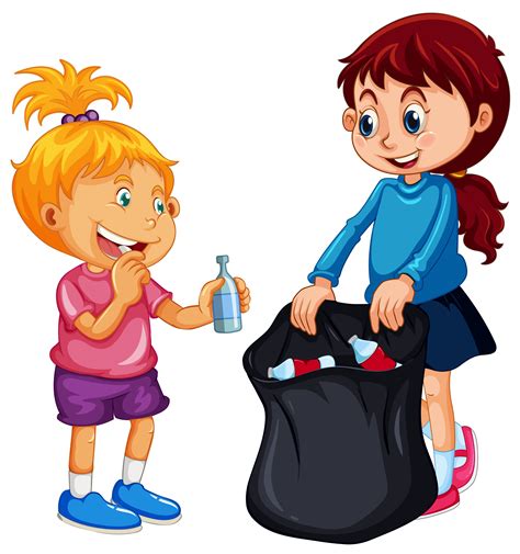 Good Kids Collecting Rubbish On White Background 414434 Vector Art At
