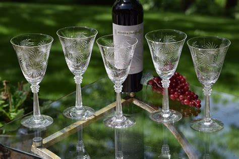 Vintage Etched Crystal Wine Glasses Set Of Fostoria Etsy Etched