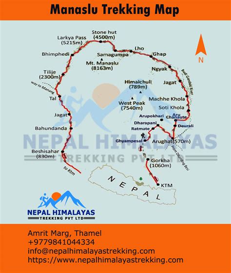 Manaslu Trek Map For Manaslu Circuit Trek Nepal Himalayas Trekking