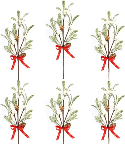 6pcs Christmas Artificial Mistletoe Ornament With 10inch