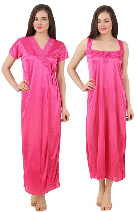 Fasense Women Satin Nightwear 2 Pcs Set Of Nighty And Wrap Pink Buy Fasense Women Satin