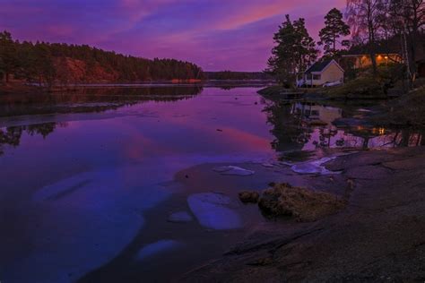 Finland Rivers Evening Coast Houses Hd Wallpaper Rare Gallery