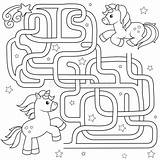 Labirinto Labyrinth Unicorno Percorso Gioco Aiuto Ritrovamento sketch template