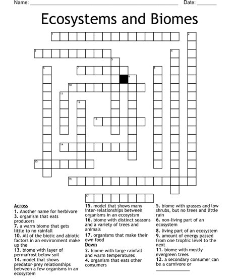 Ecosystems And Biomes Crossword Wordmint