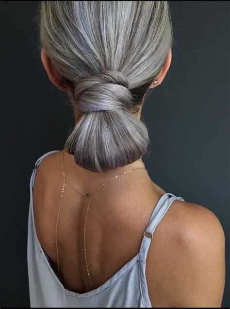 Sleek Silver Grey Straight Ponytail Hairpiece Natural Highlights