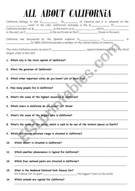 All About California Esl Worksheet By Safuchs