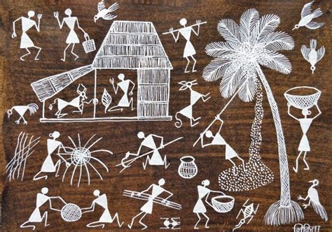 Traditional Warli Painting Black And White Download Free Mock Up Riset